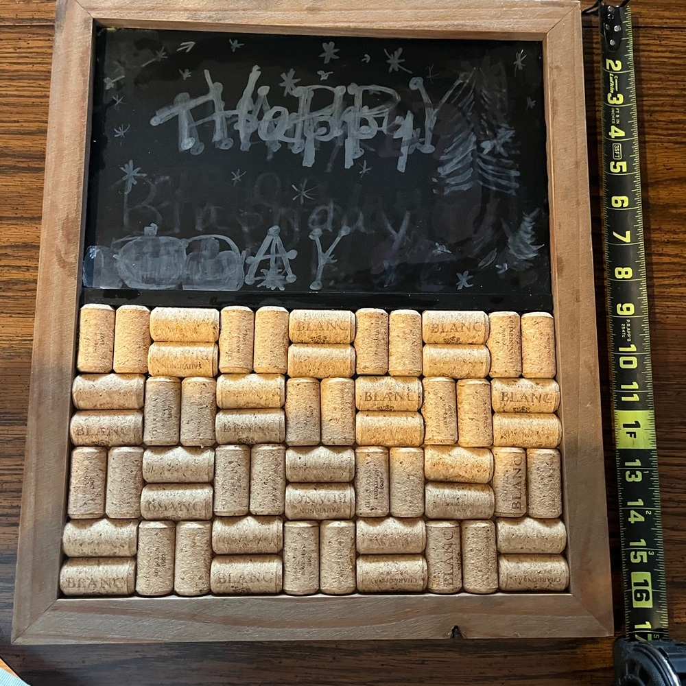 Wooden Cork Board with Chalkboard. Wine lovers decor.